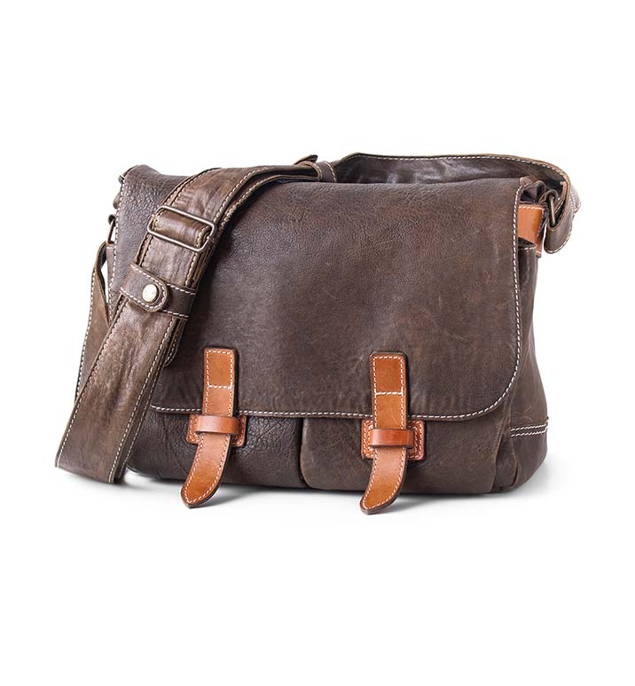 distressed leather bag